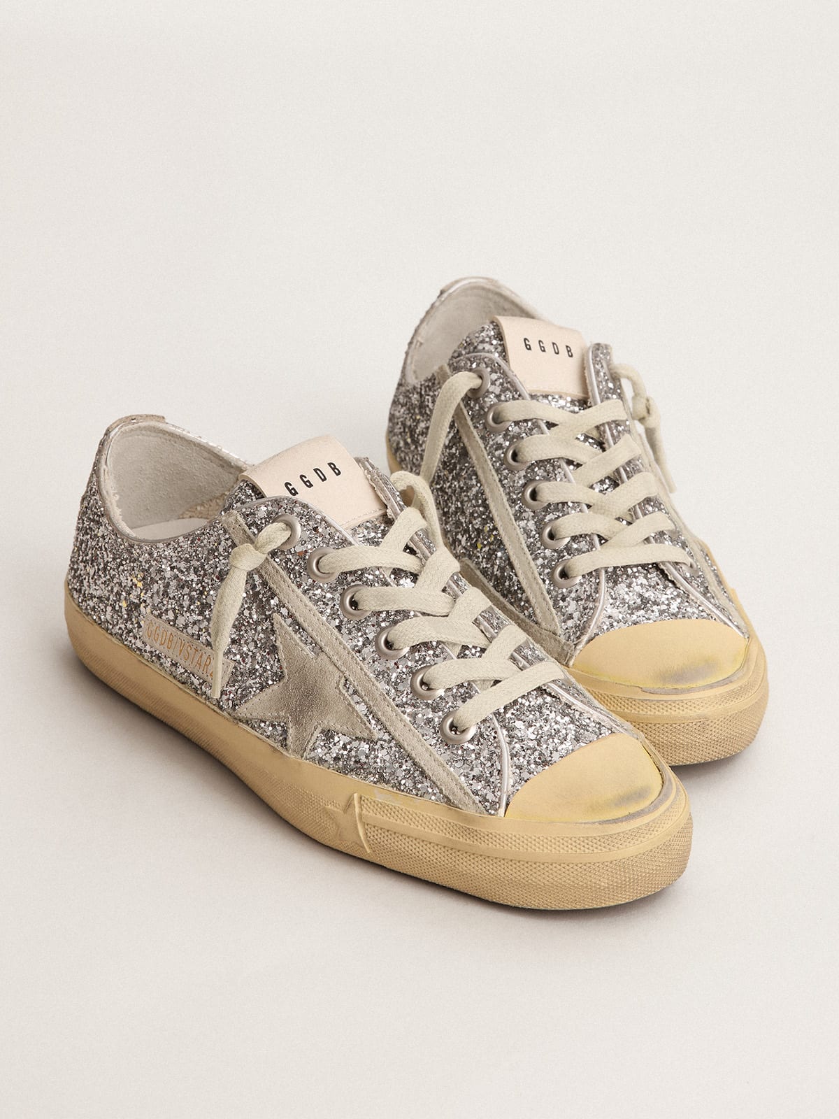 Sneaker V-Star LTD in glitter argento con stella in suede color grigio ghiaccio