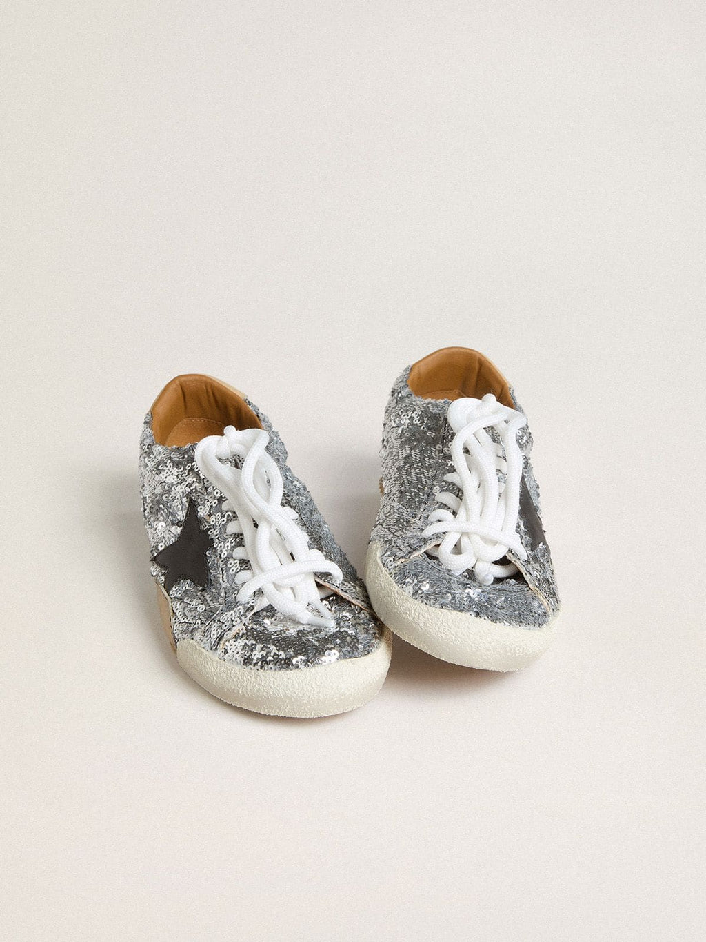 Women's True-Star in silver sequins with black star and silver leather heel tab