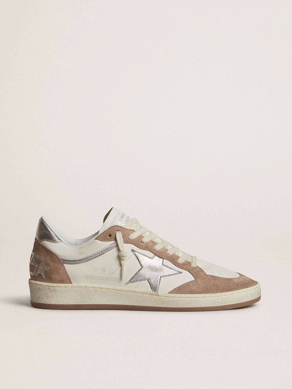 Ball Star LTD in white nappa leather and old rose suede with metallic silver leather star and heel tab