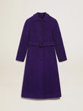 Cappotto Collezione Journey color viola indaco in lana e fodera interna con stampa disegnata