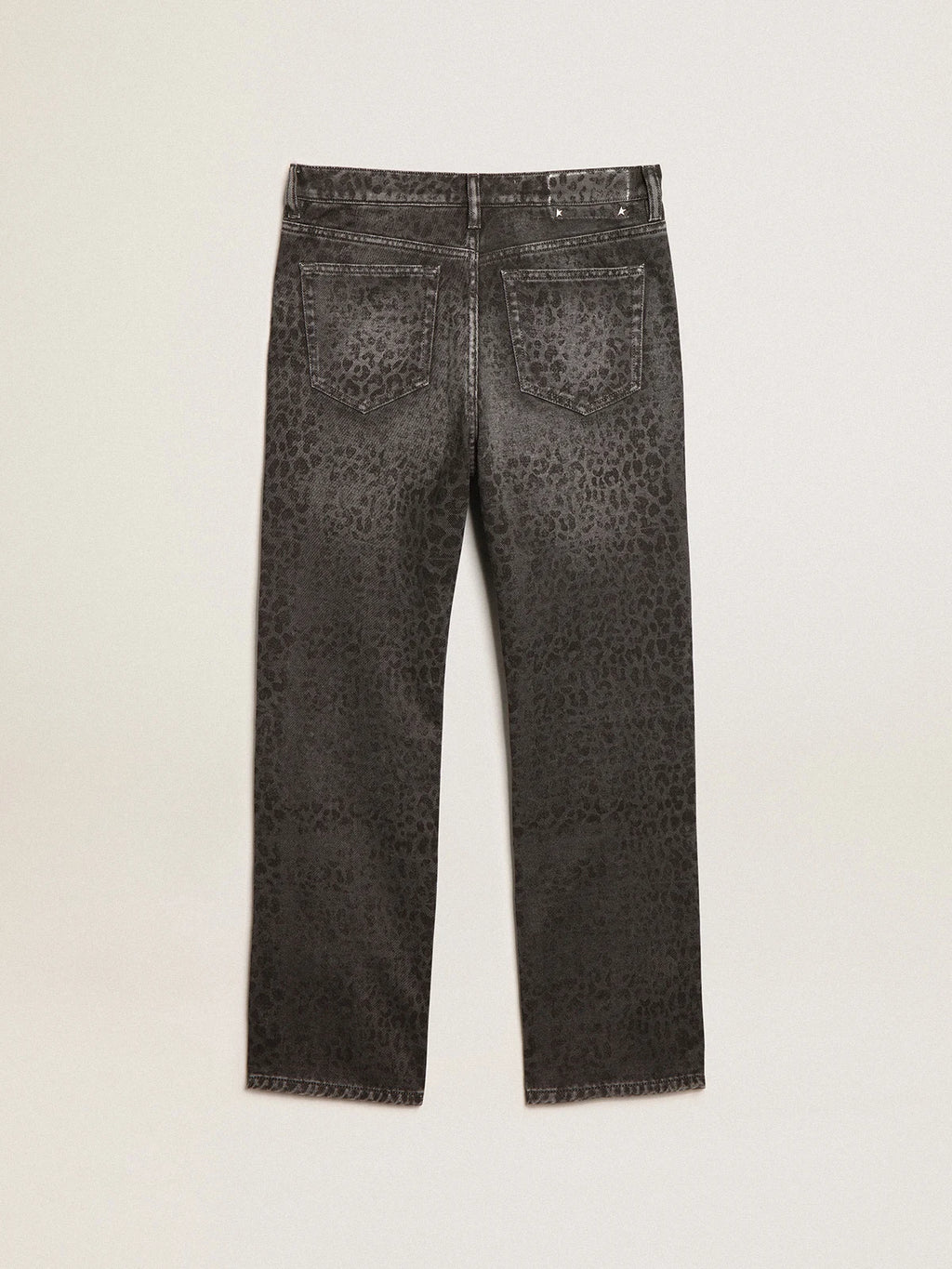 Jeans grigio da donna con stampa leopardo