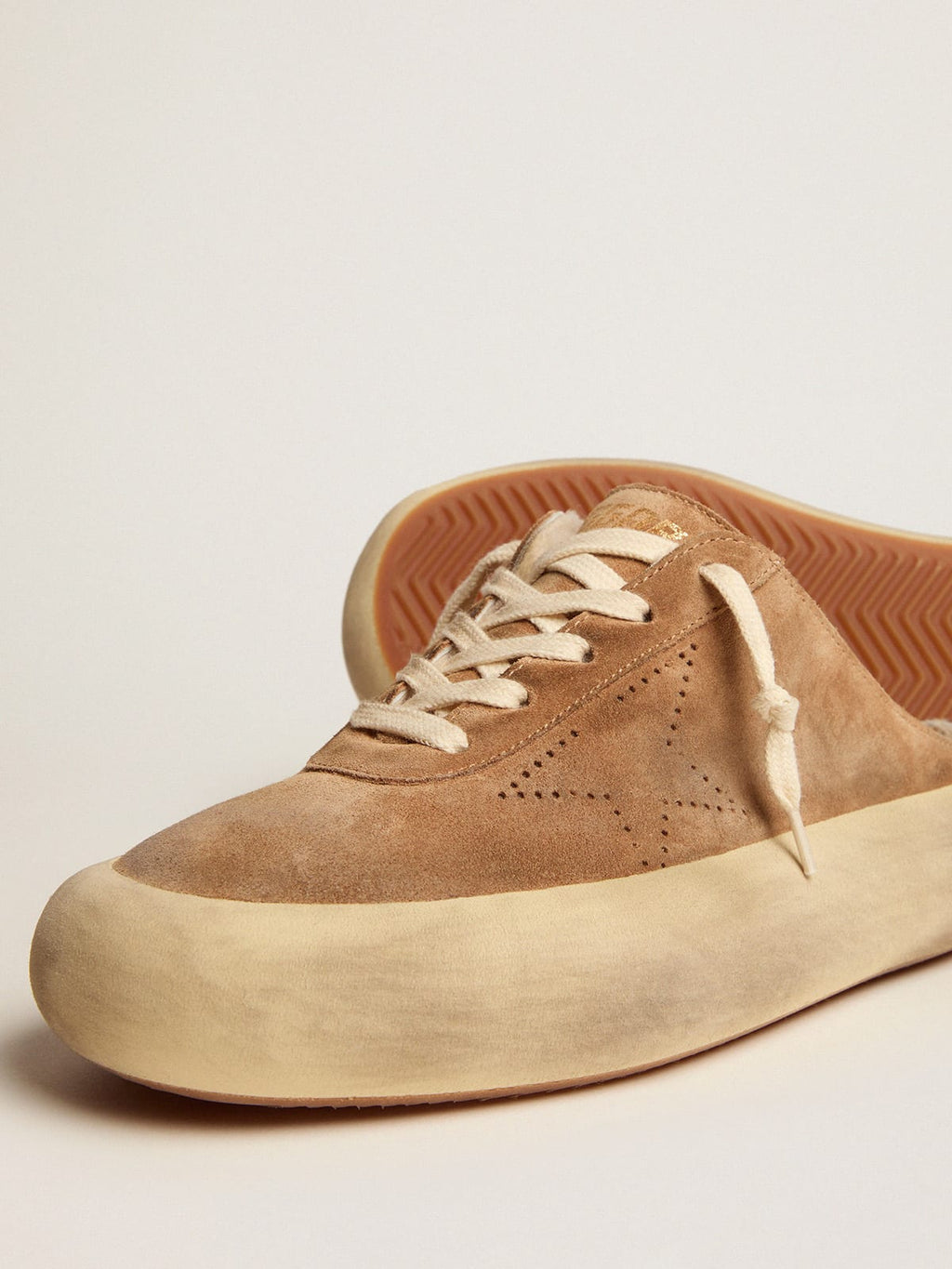 Scarpe Space-Star Sabot Donna in suede color tabacco e fodera in shearling