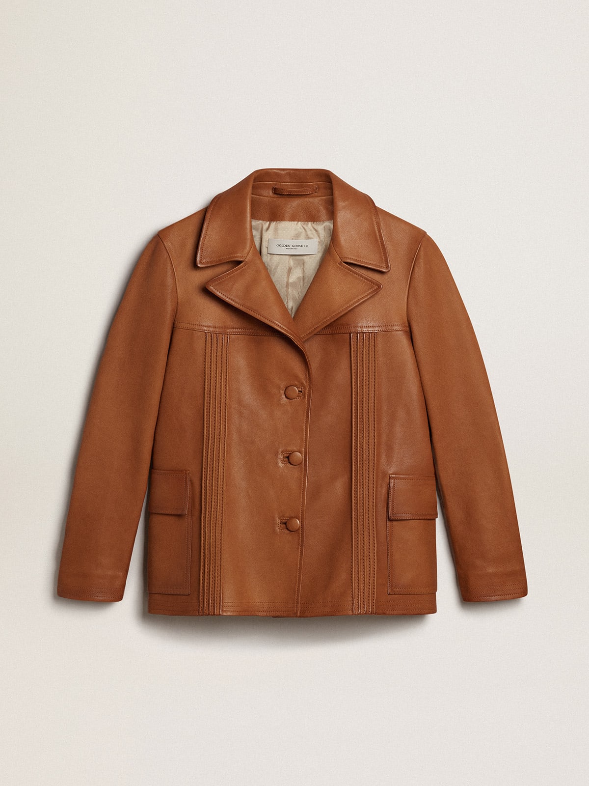 Giacca in pelle color marrone bronzeo