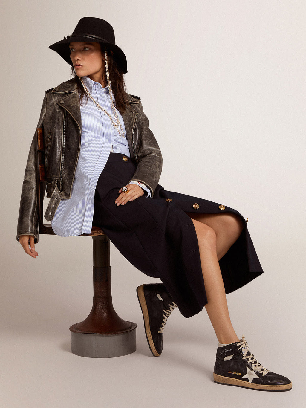 Sneaker Sky-Star in nappa nera con stella in nappa bianca