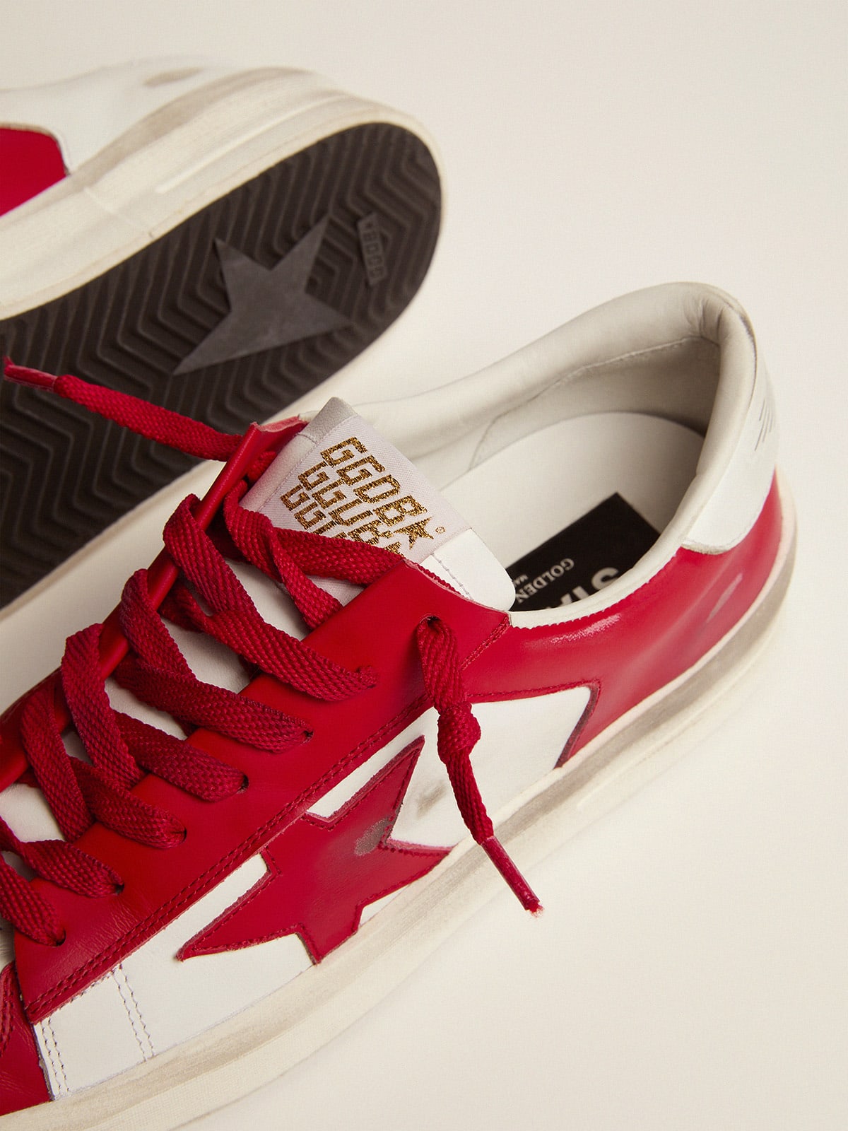 Sneaker Stardan uomo in pelle bianca e rossa