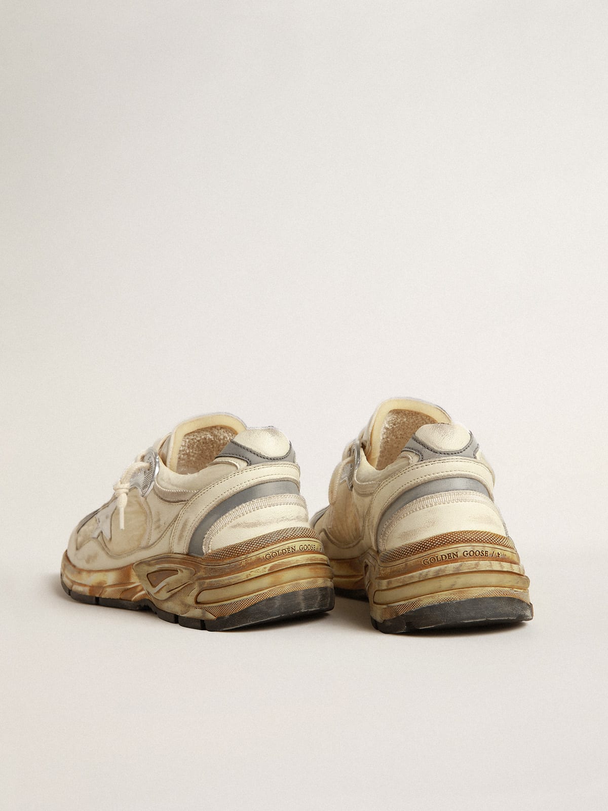 Dad-Star Uomo in nylon e nappa beige con stella in pelle bianca