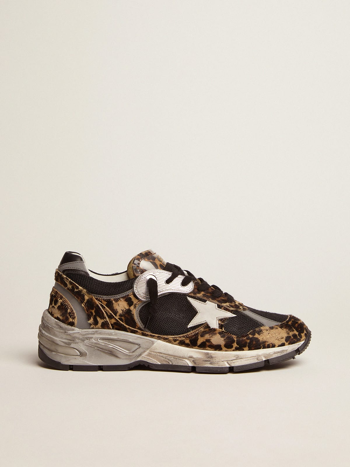 Sneaker Dad-Star in cavallino leopardato e stella in pelle bianca