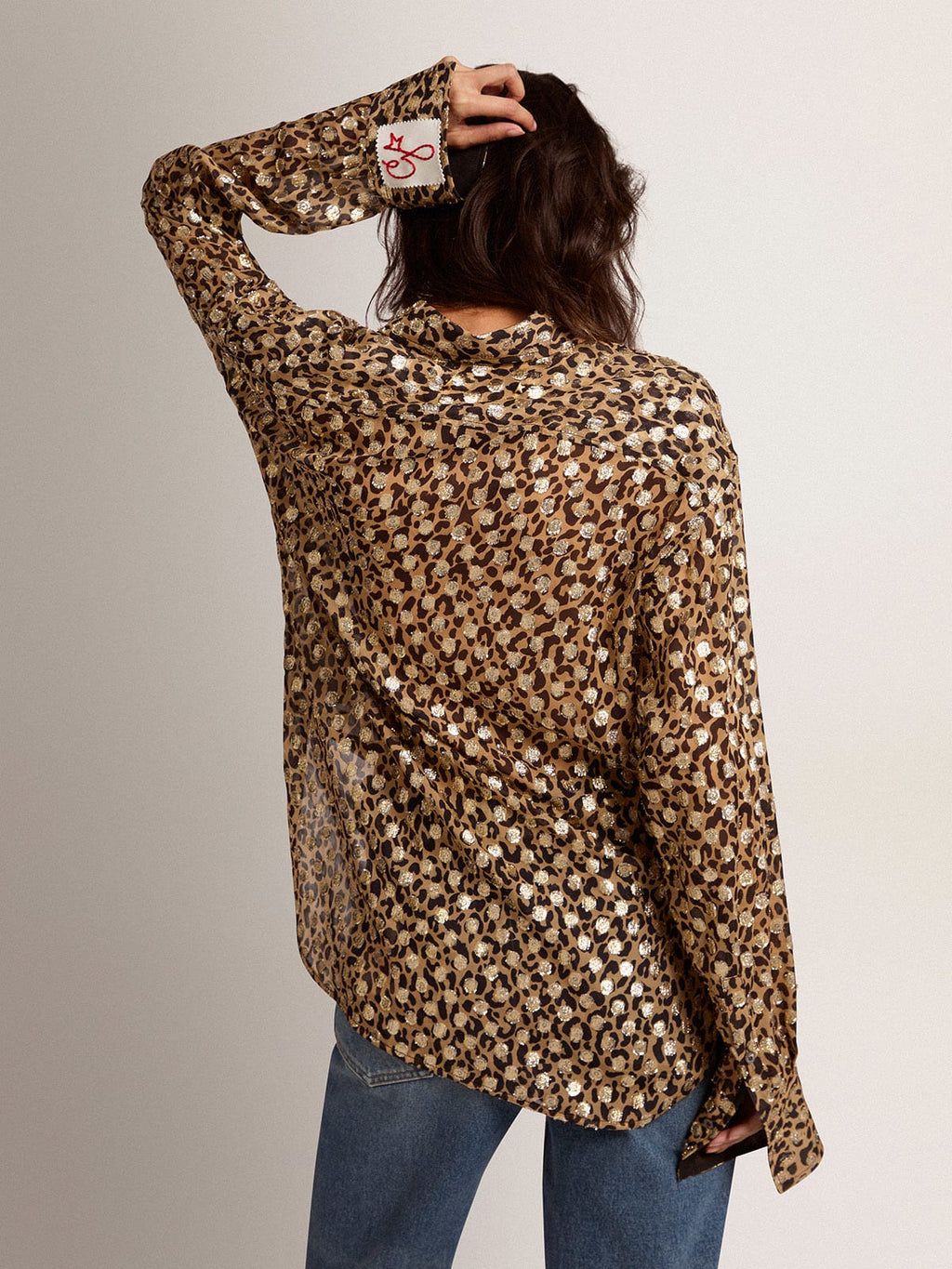 Camicia boyfriend con stampa animalier e fil coupé dorato