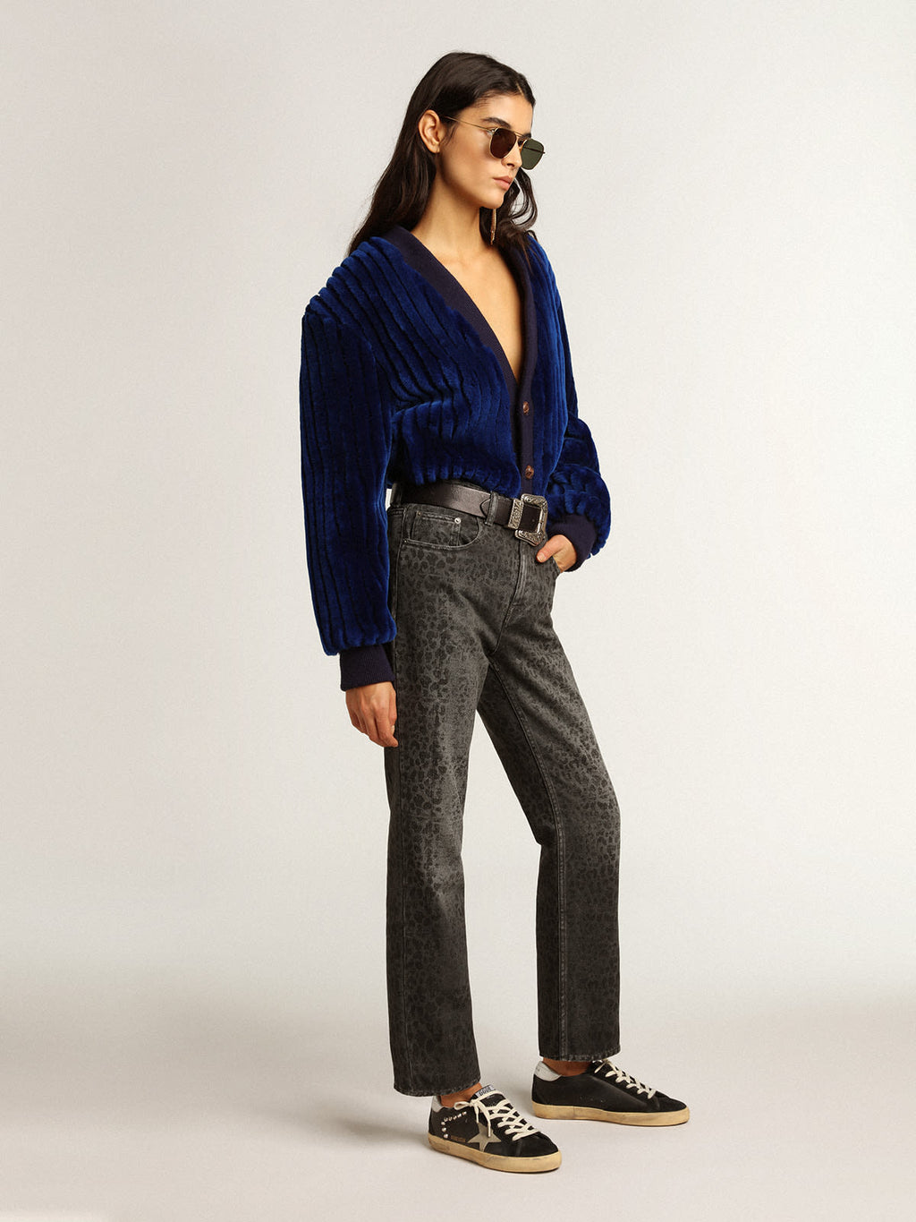 Super-Star Donna in pelle e suede neri con borchie color argento