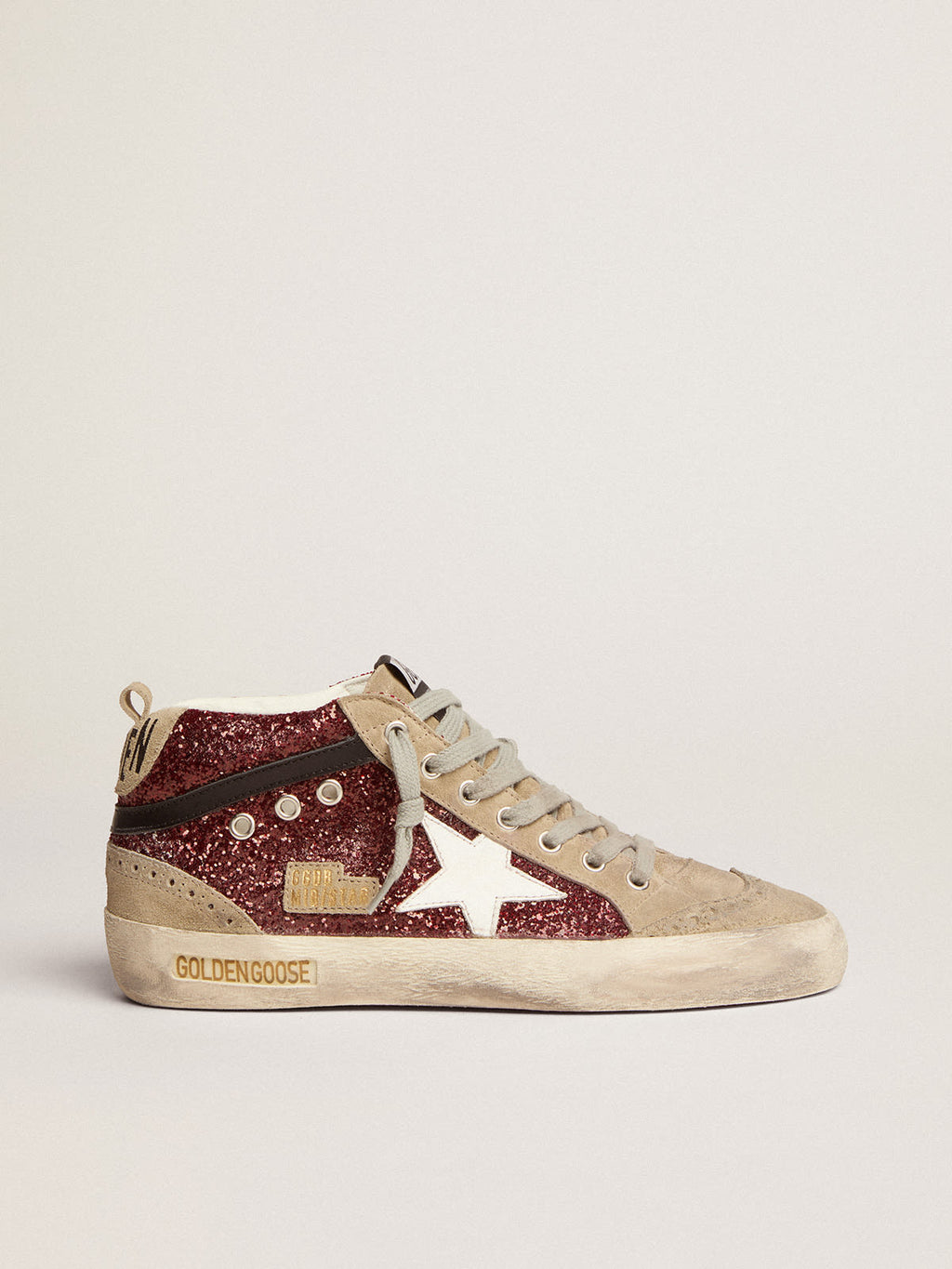 Mid Star in glitter bordeaux con inserti tortora e stella bianca