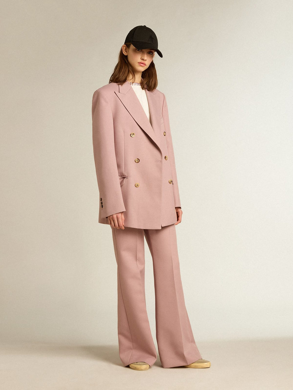 Blazer doppiopetto in tessuto sartoriale color rosa