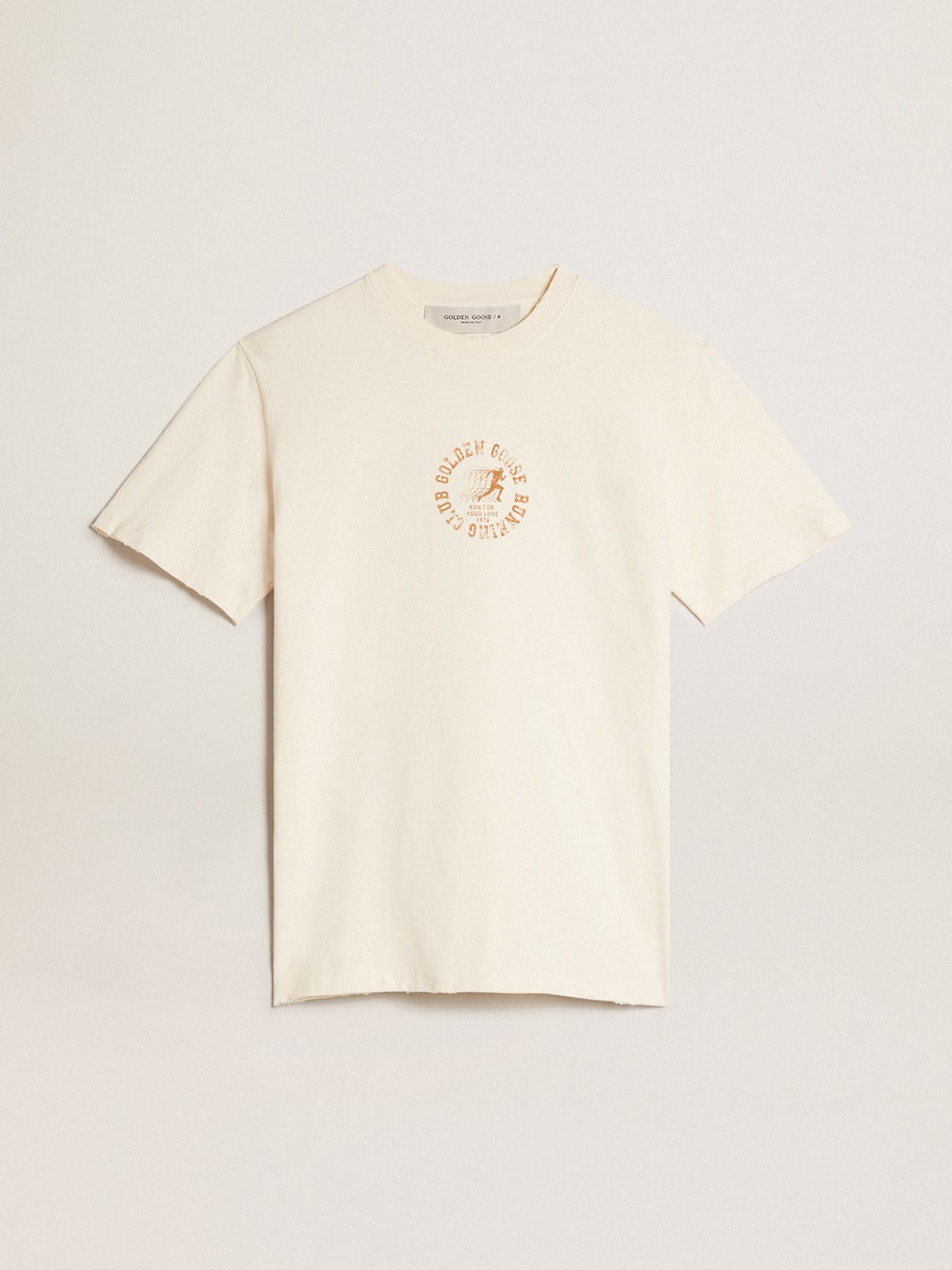 T-shirt in cotone color bianco vissuto con logo stagionale