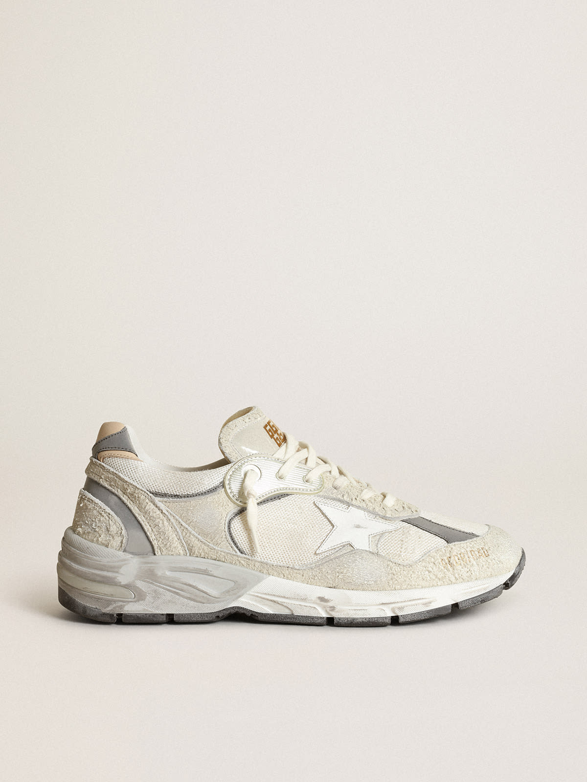 Sneaker Dad-Star in rete e suede bianchi con stella in pelle bianca e talloncino in pelle beige