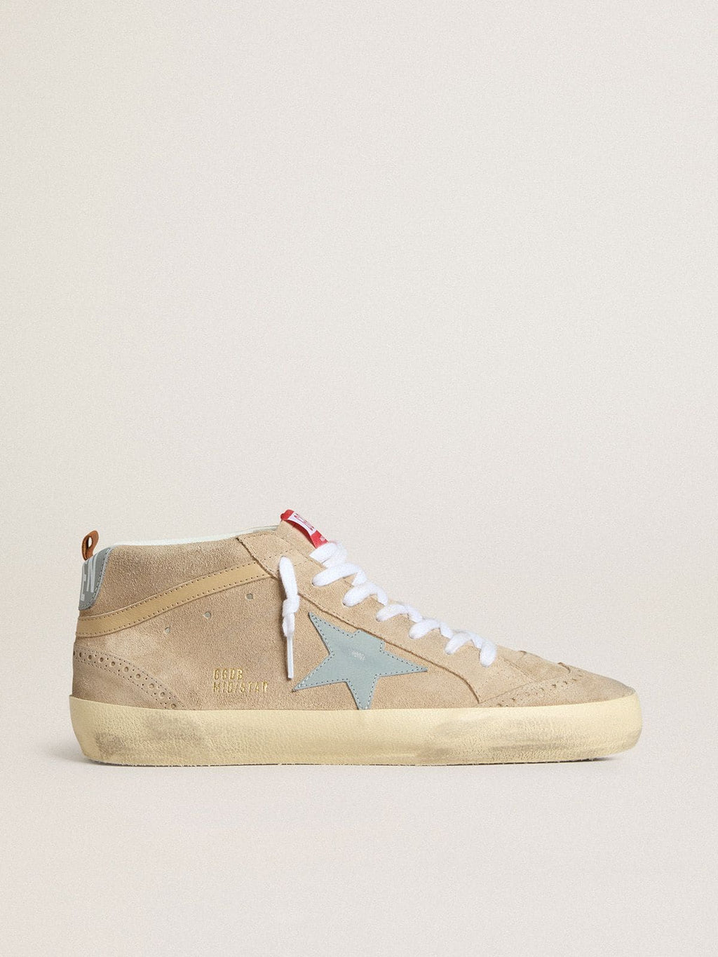 Men's Mid Star in beige suede with powder-blue leather star and heel tab
