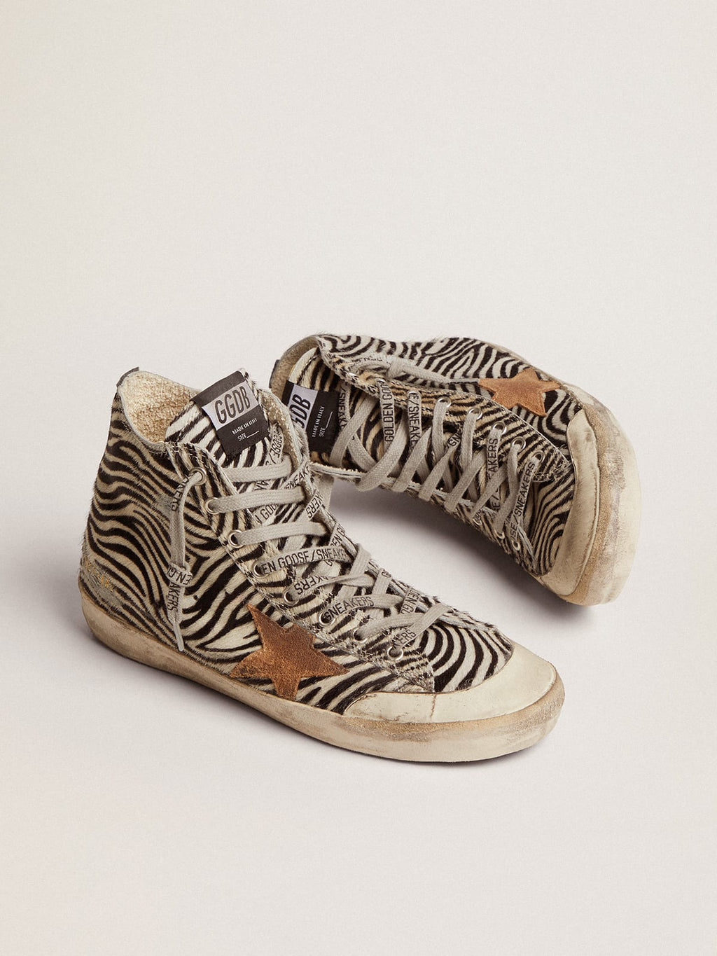 Sneaker Francy Penstar LTD in cavallino zebrato con stella in suede color tabacco e talloncino in pelle nera