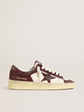 Women’s Stardan in white nappa with burgundy suede star and heel tab