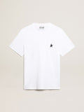 T-shirt bianca uomo con stella blu scuro sul davanti