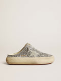 Space-Star Sabot in glitter argento con stella e linguetta in suede grigio ghiaccio
