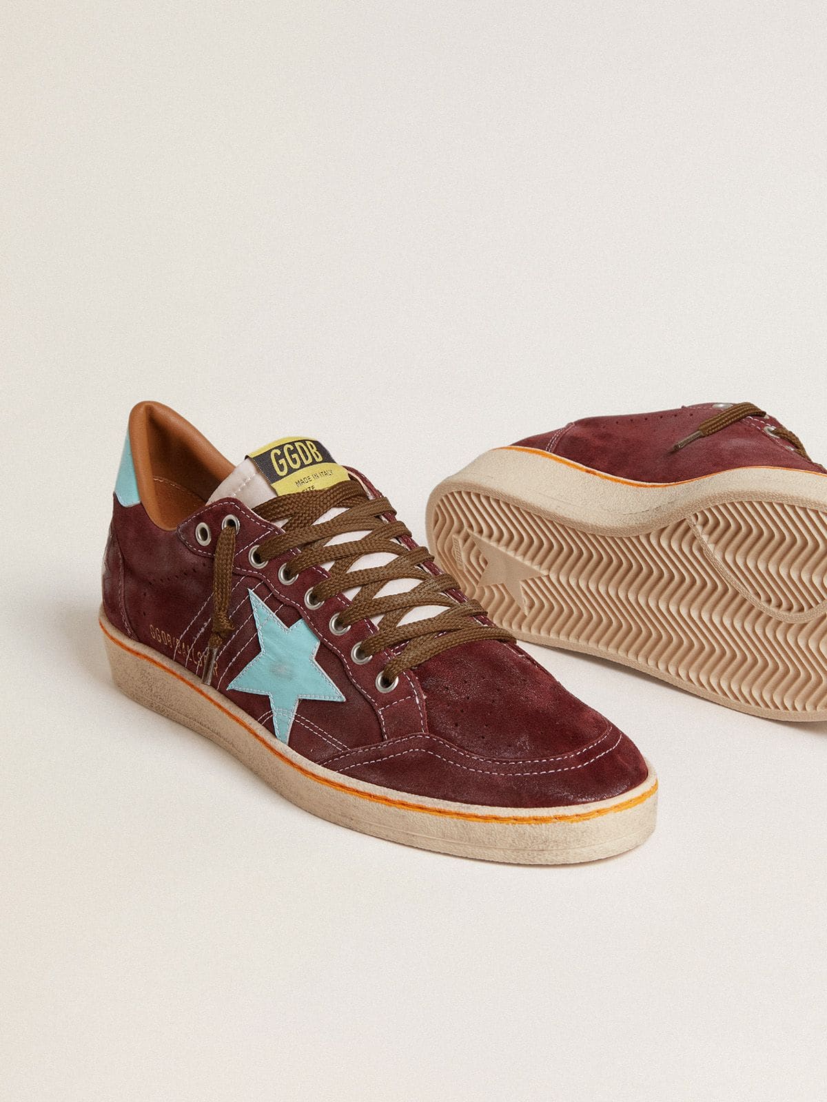 Men’s Ball Star in dark red suede with light blue star and heel tab