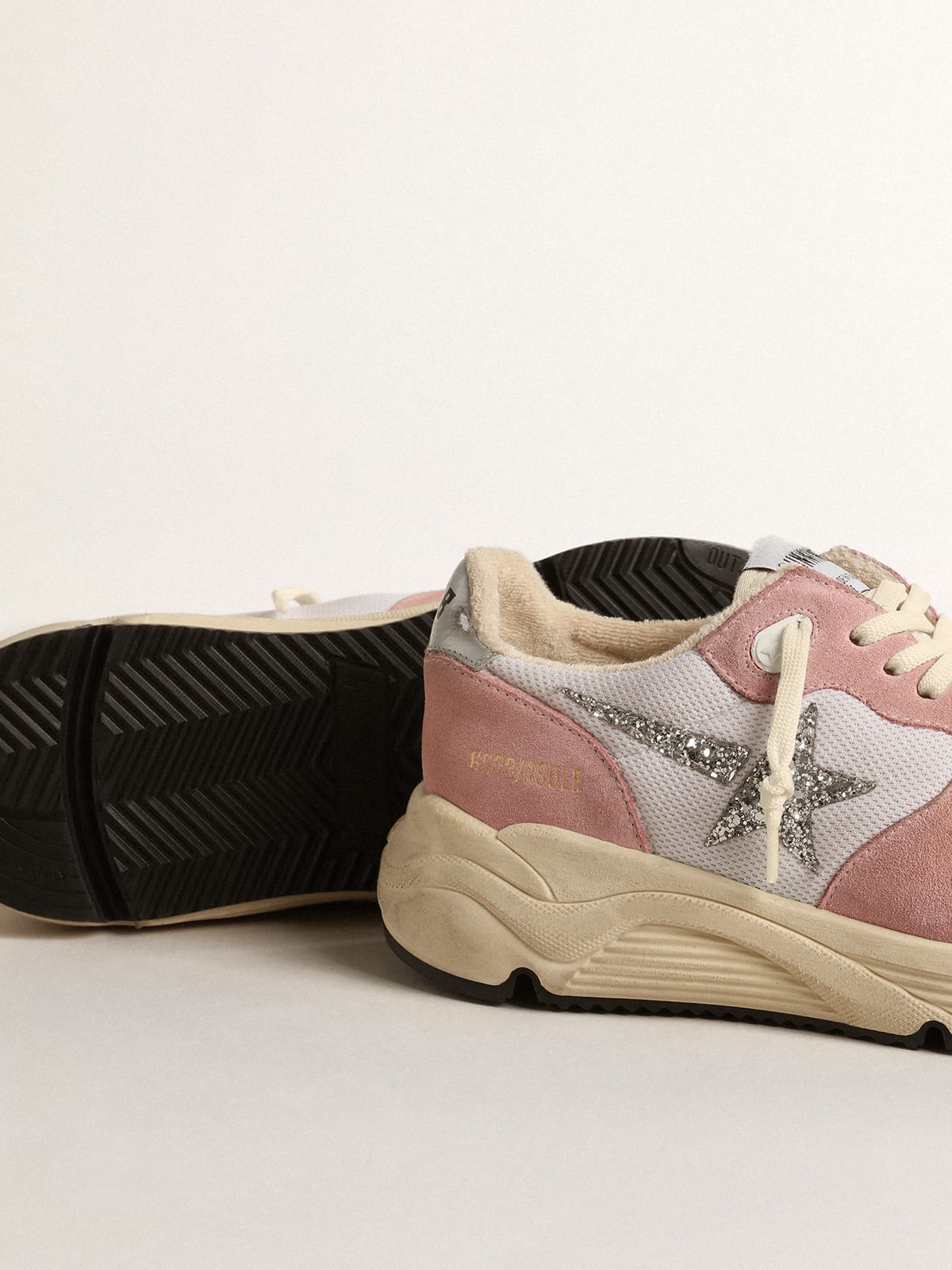 Running Sole in rete grigia e suede con stella in glitter argento