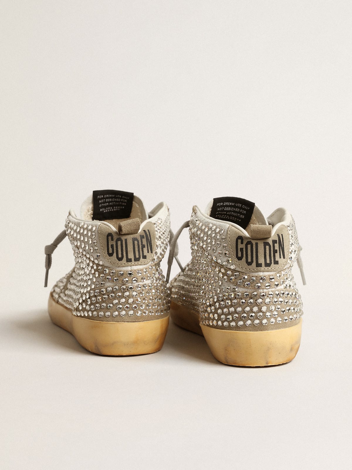 Mid Star in suede bianco e tortora con cristalli Swarovski
