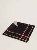 Foulard Collezione Golden di colore blu notte con righe e stelle colorate a contrasto