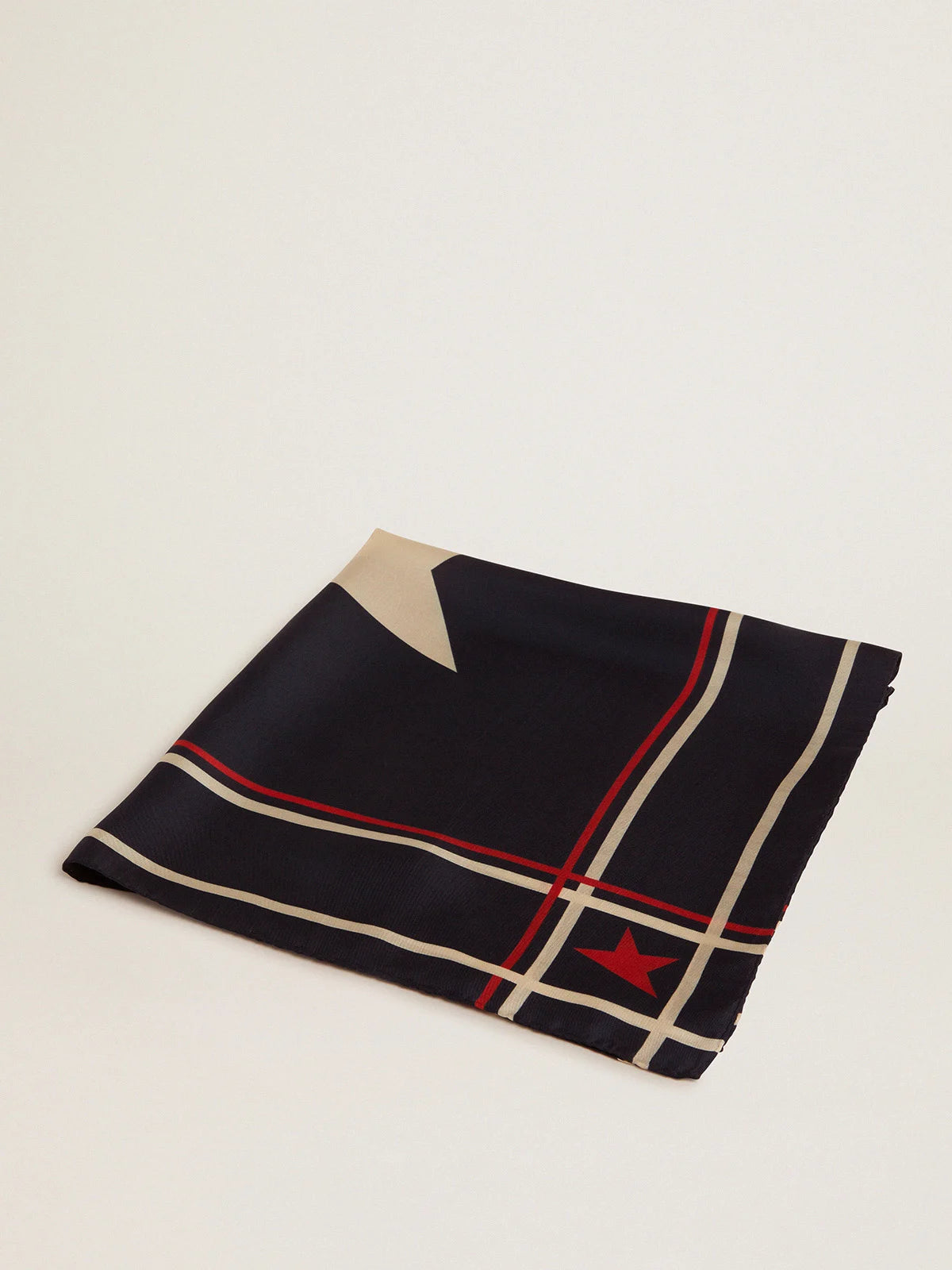 Foulard Collezione Golden di colore blu notte con righe e stelle colorate a contrasto