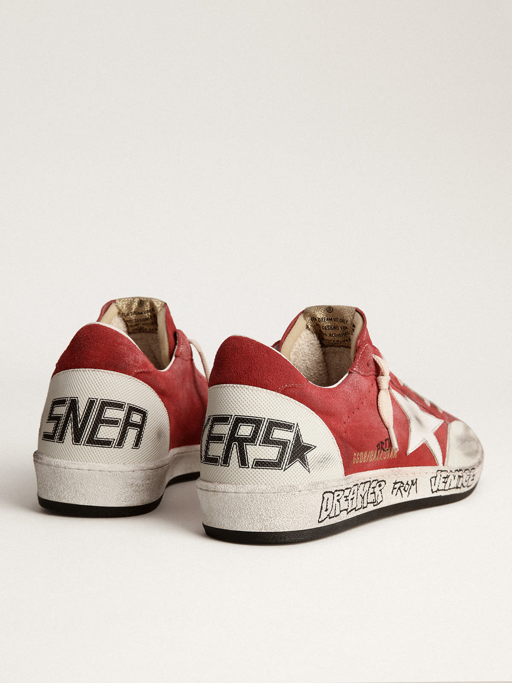 Sneaker Ball Star Pro donna in suede rosso con inserti in gomma zigrinata bianca