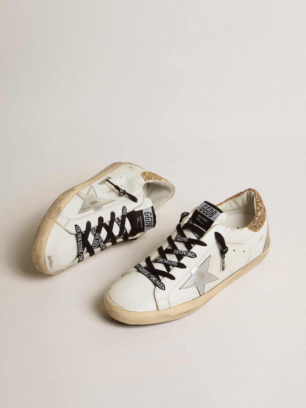 Sneakers Super-Star bianche in pelle con talloncino glitter