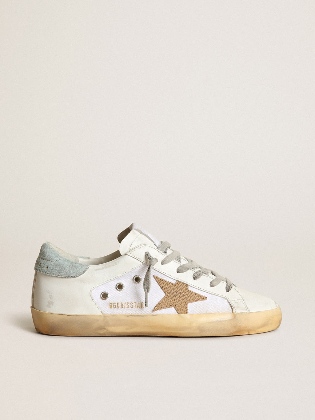 Sneaker Super-Star LTD in pelle e canvas bianchi con stella in nabuk marrone chiaro