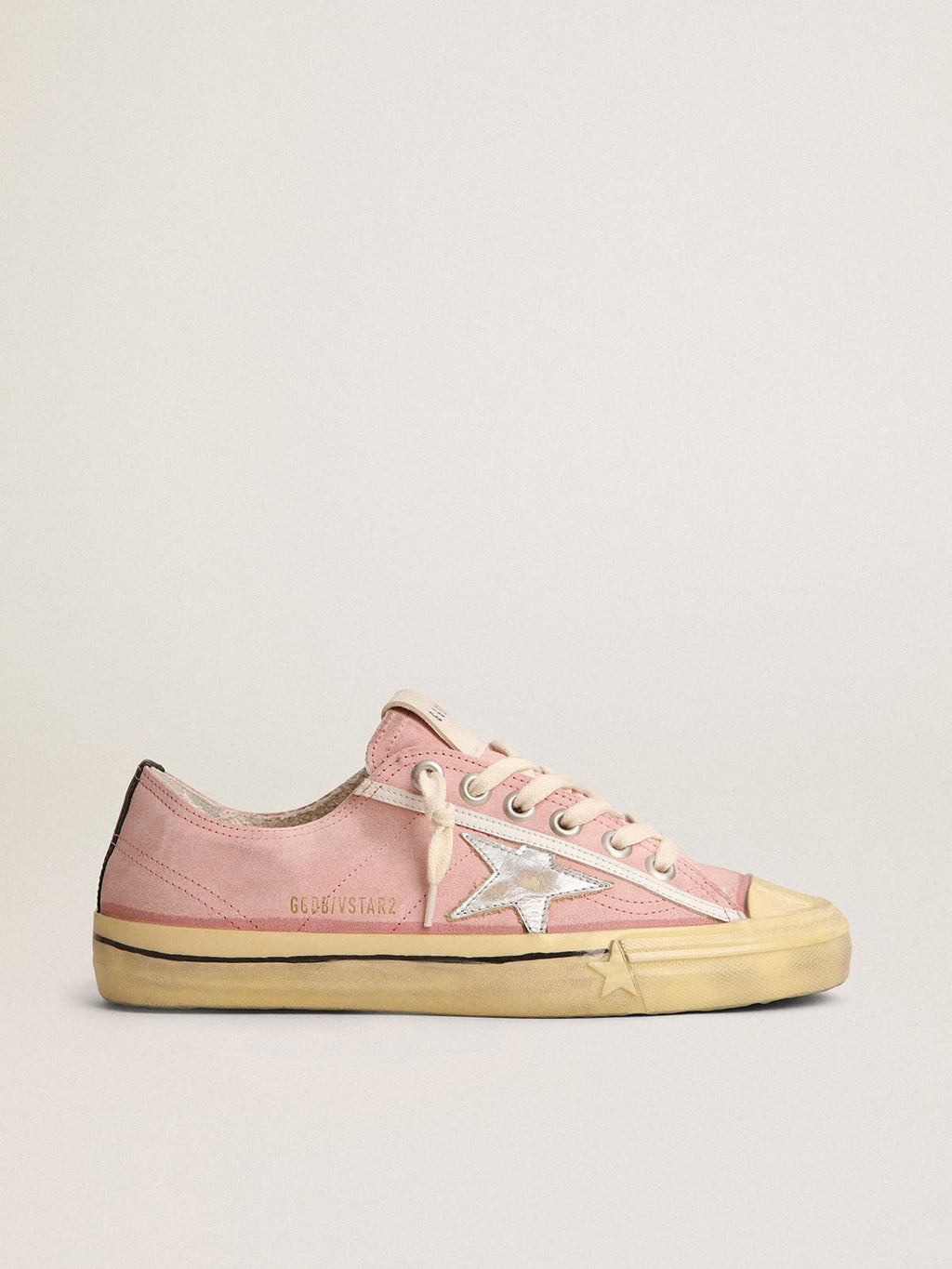 Sneaker V-Star LTD in suede color rosa baby con stella in pelle laminata color argento