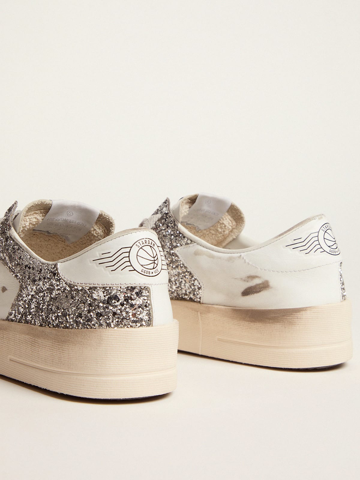 Sneaker Stardan in pelle bianca e glitter argento