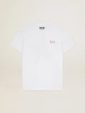 T-shirt bianca Collezione Star con logo e stella in glitter rosa