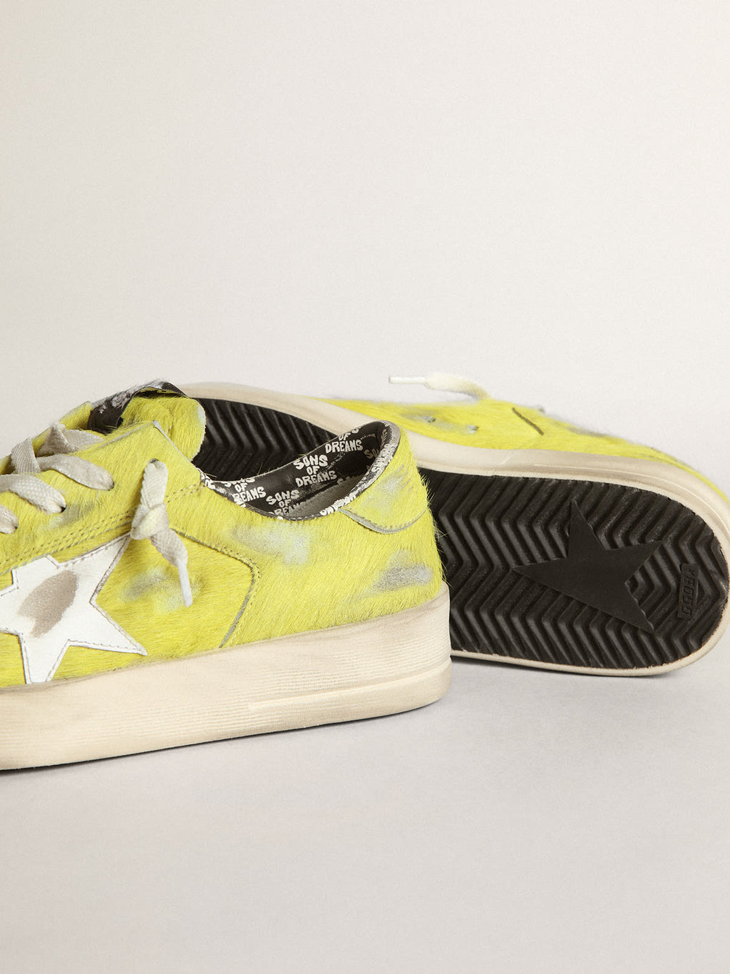 Sneaker Stardan donna in cavallino giallo fluo con stella in pelle bianca
