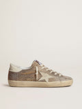 Super-Star in beige suede and multicolored crystals with cream-colored leather star and heel tab