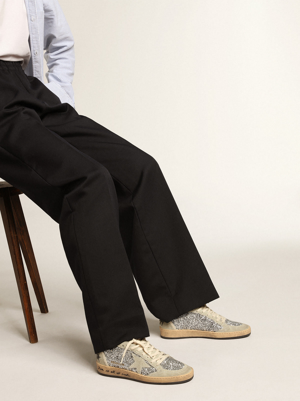 Ball Star in glitter argento con inserti in suede ghiaccio
