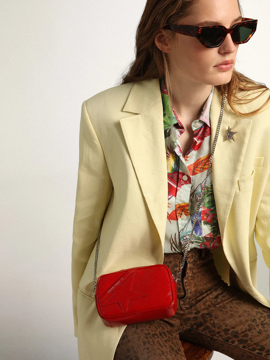 Borsa Mini Star Bag in pelle verniciata rossa e stella ton sur ton