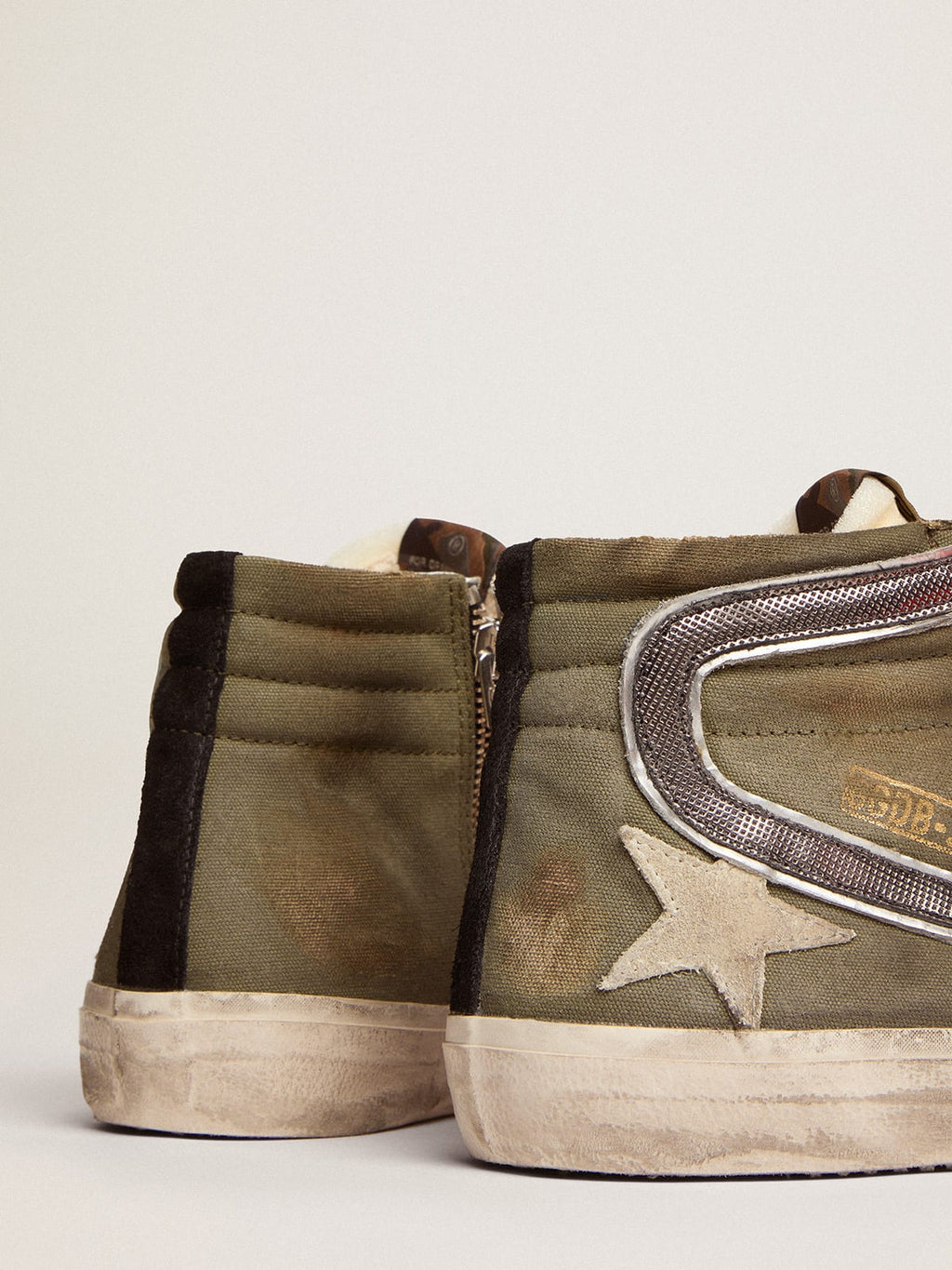 Slide Penstar in canvas verde militare con stella ghiaccio
