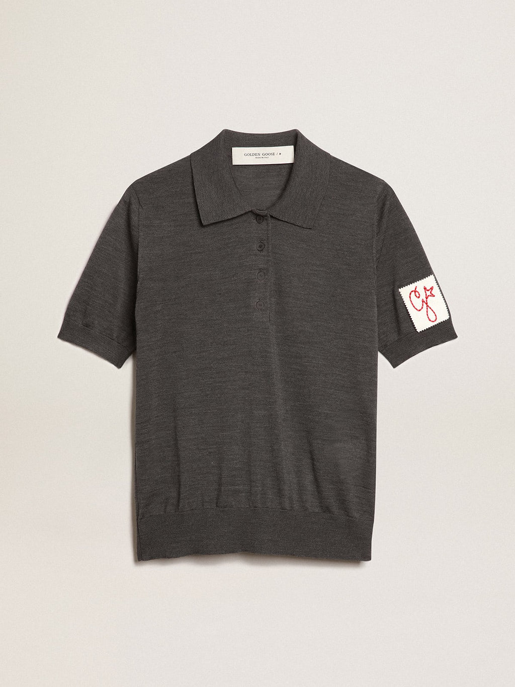 Polo da donna in lana merino di colore antracite