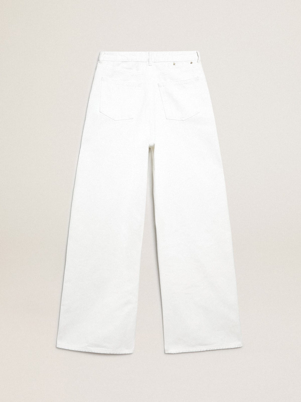 Pantalone jeans gamba larga in bull denim color bianco