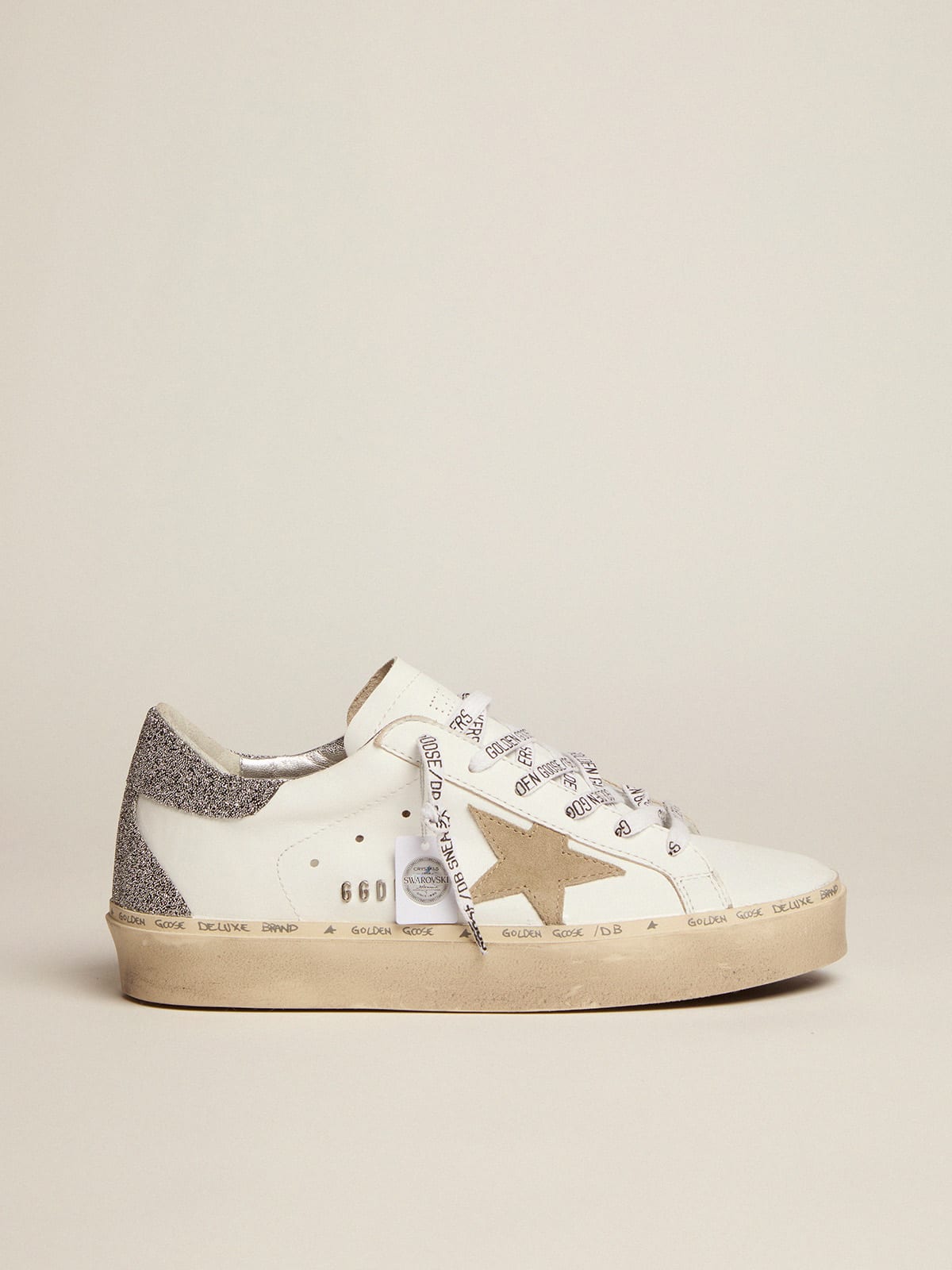 Sneaker Hi Star con stella in suede color tortora e talloncino in micro cristalli Swarovski