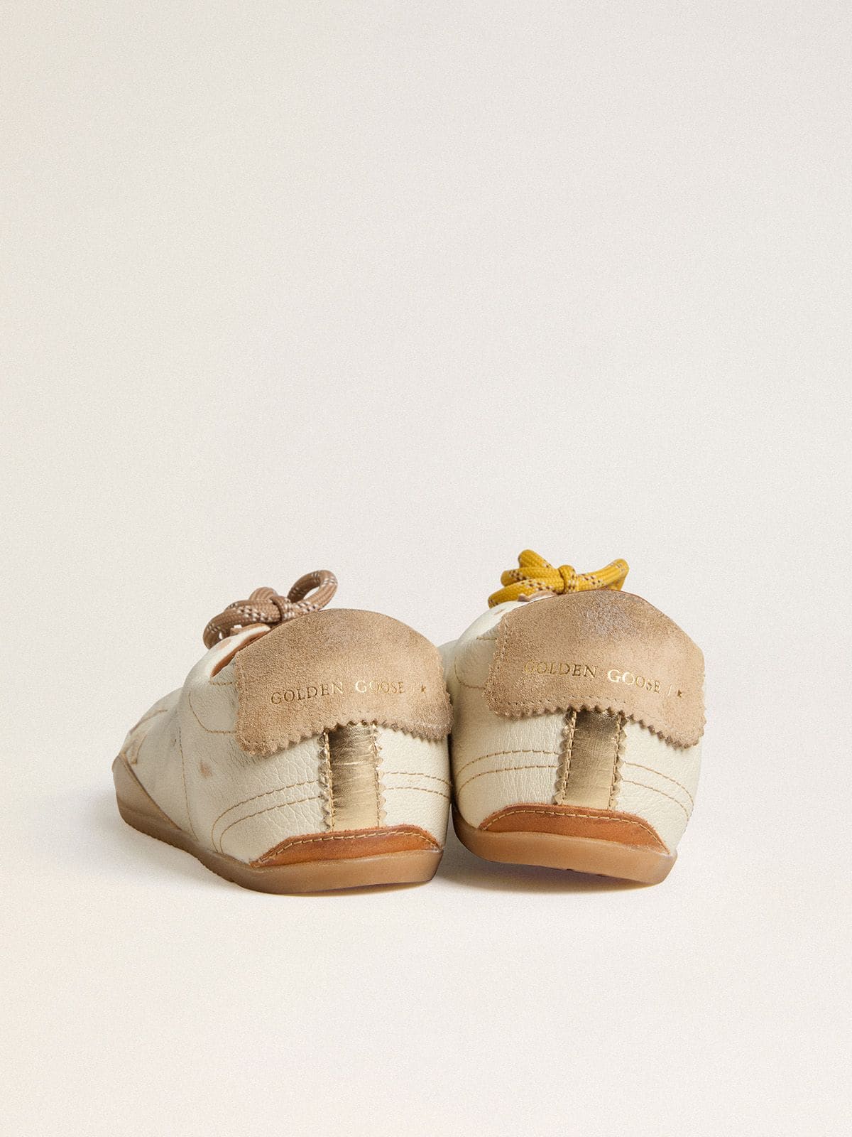 Women's True-Star in white nappa leather with gold star and beige suede heel tab