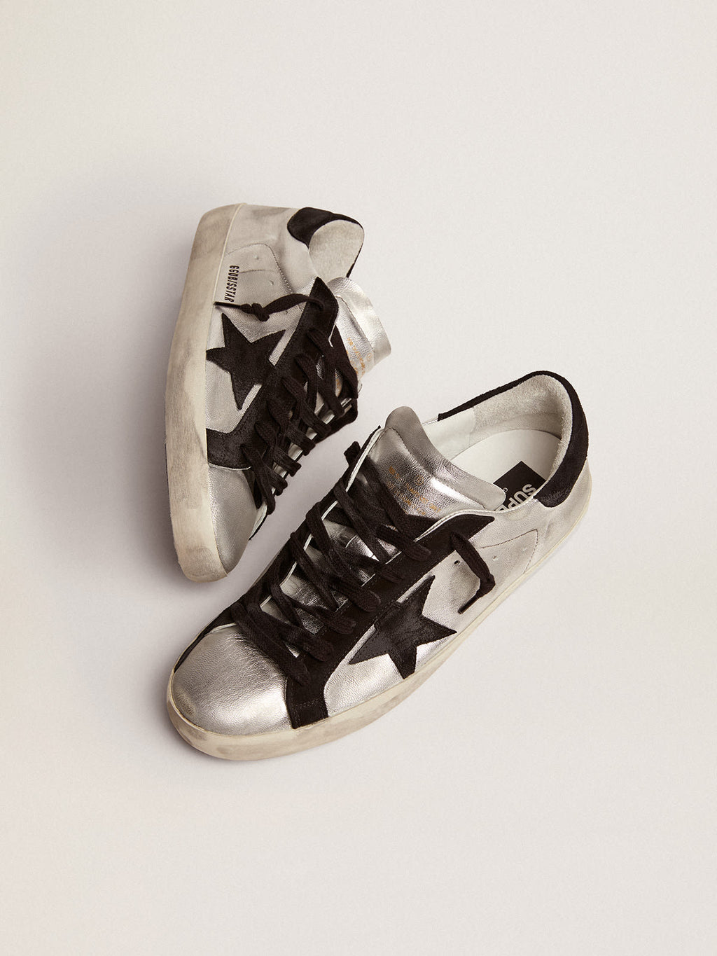 Sneakers Super-Star in pelle argentata con inserti a contrasto
