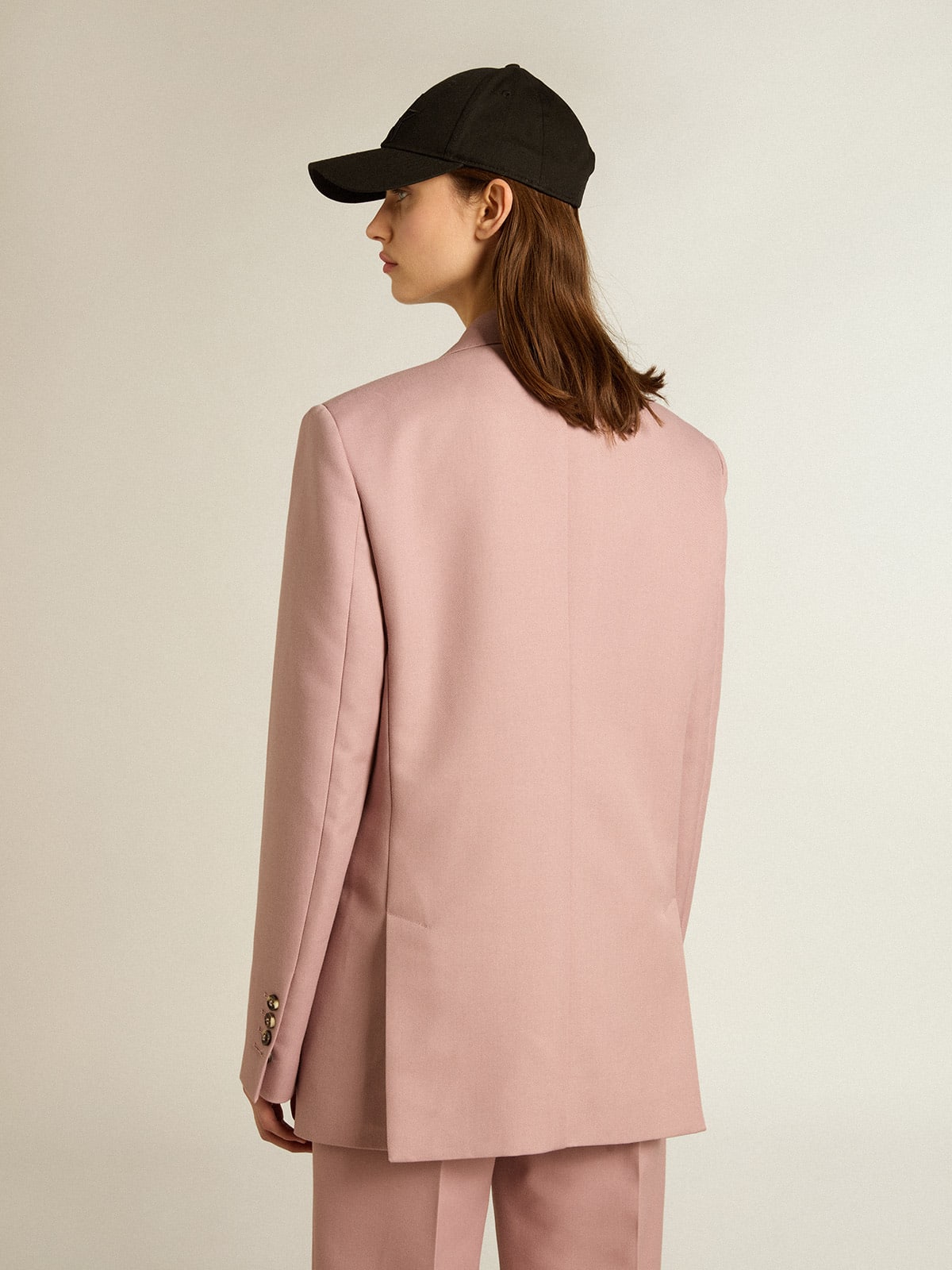 Blazer doppiopetto in tessuto sartoriale color rosa