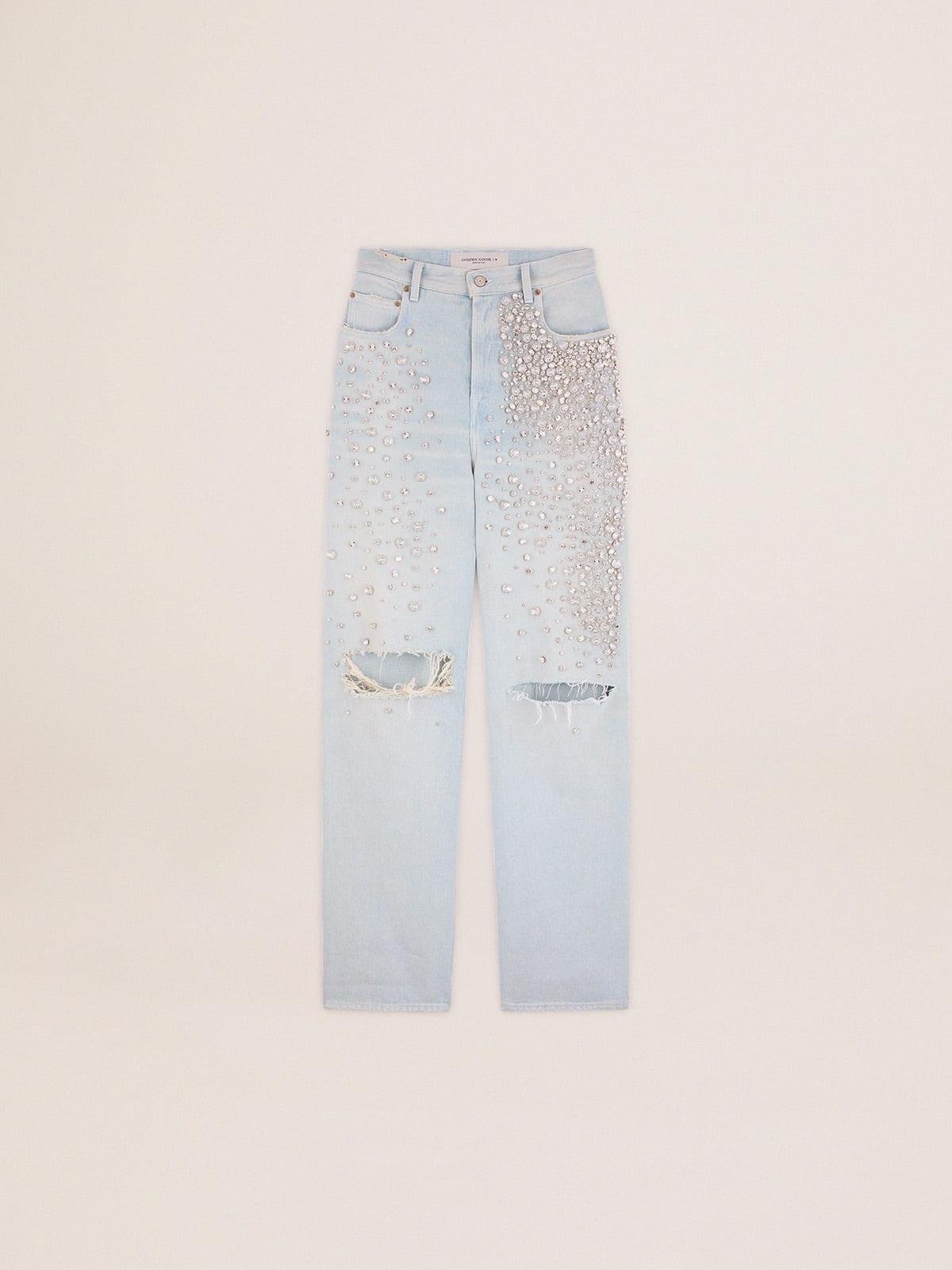 Jeans bleached Kim Collezione Golden con cristalli cabochon