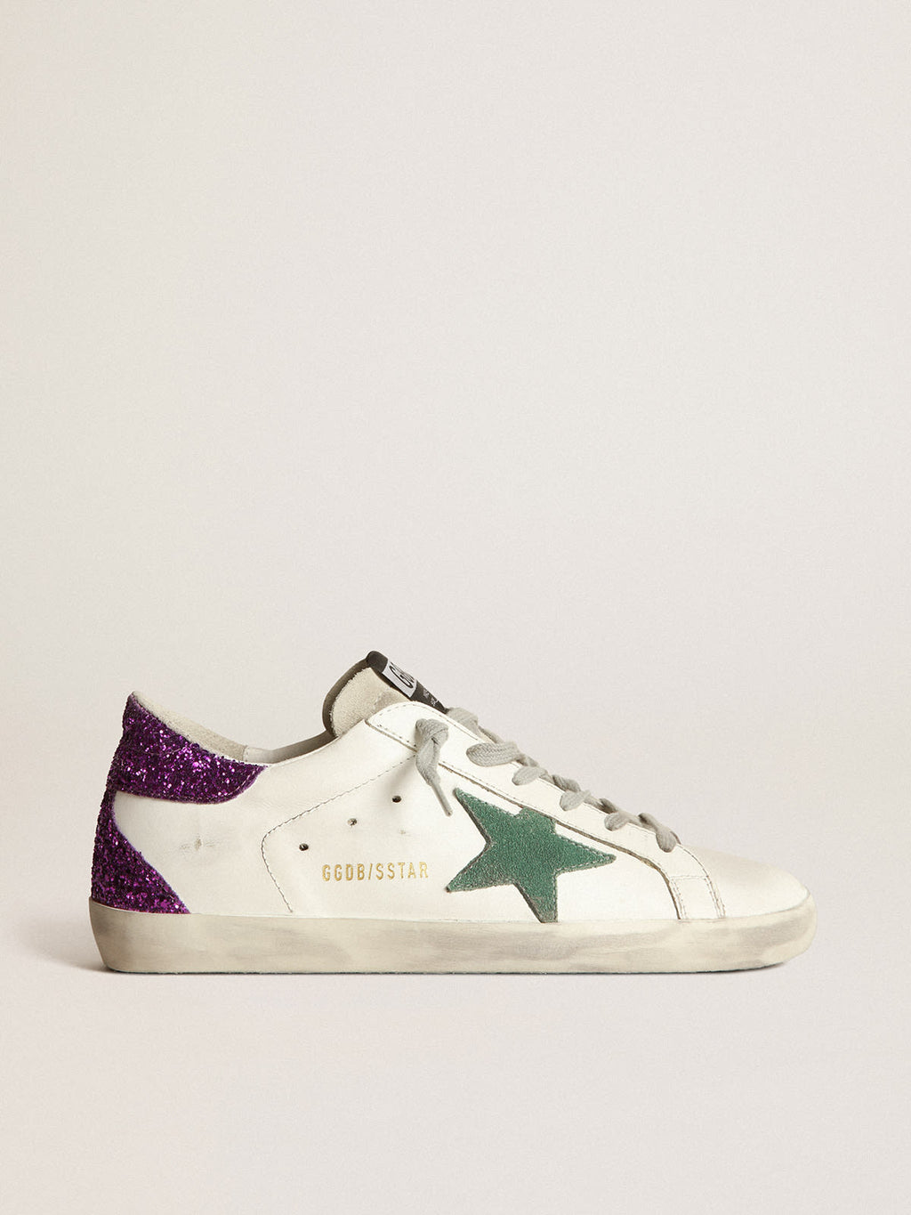 Sneakers Super-Star bianche con retro viola glitter