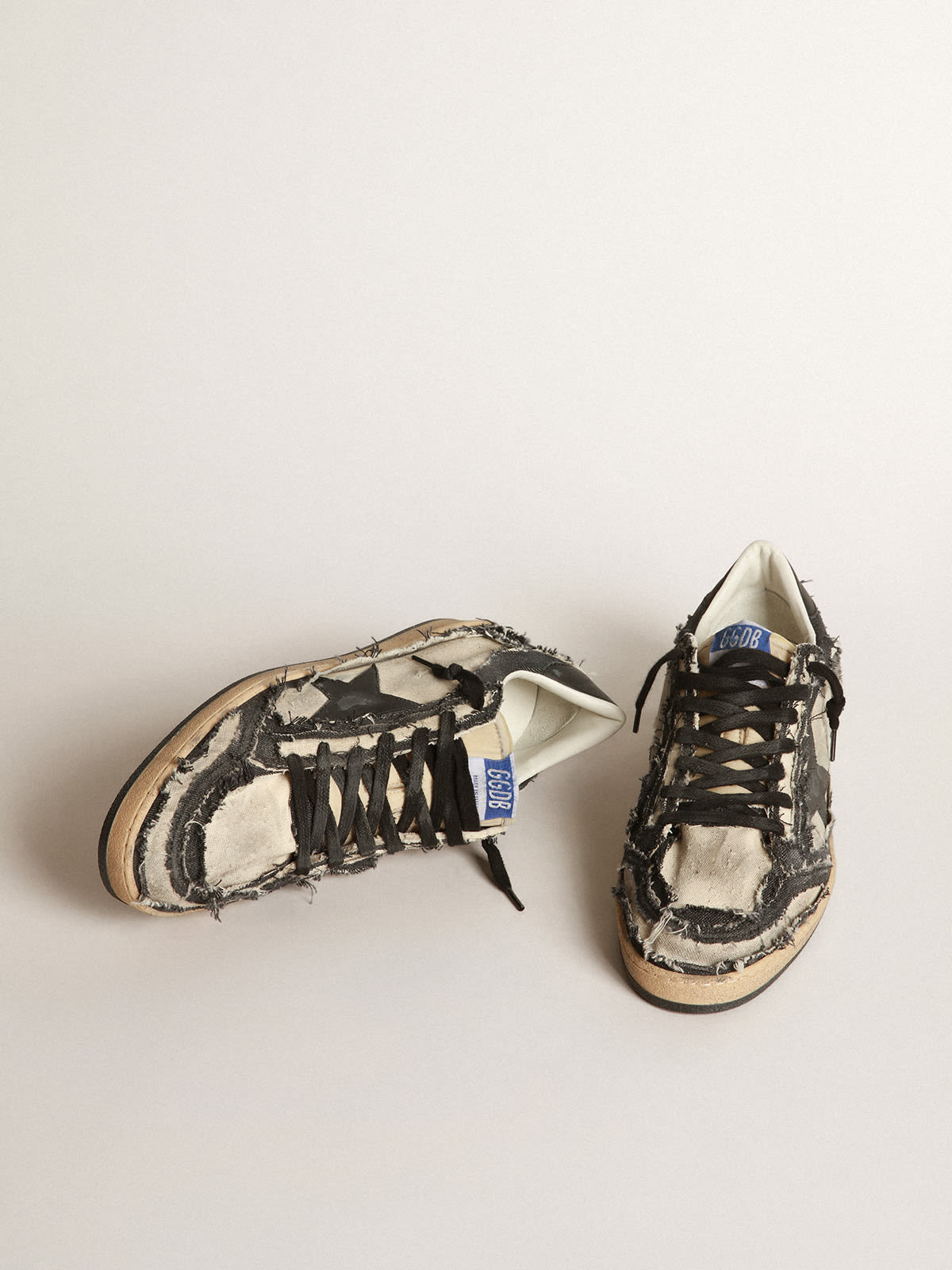 Ball Star LAB uomo in canvas bianco e denim blu con stella in pelle nera