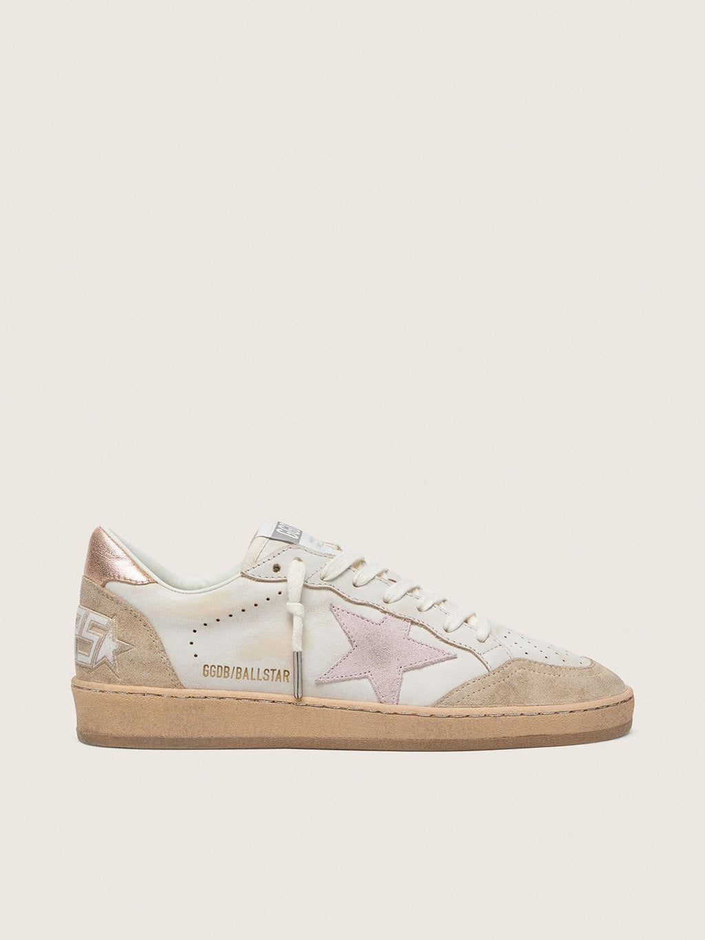 Ball Star with pink suede star and silver glitter edges and rose gold heel tab