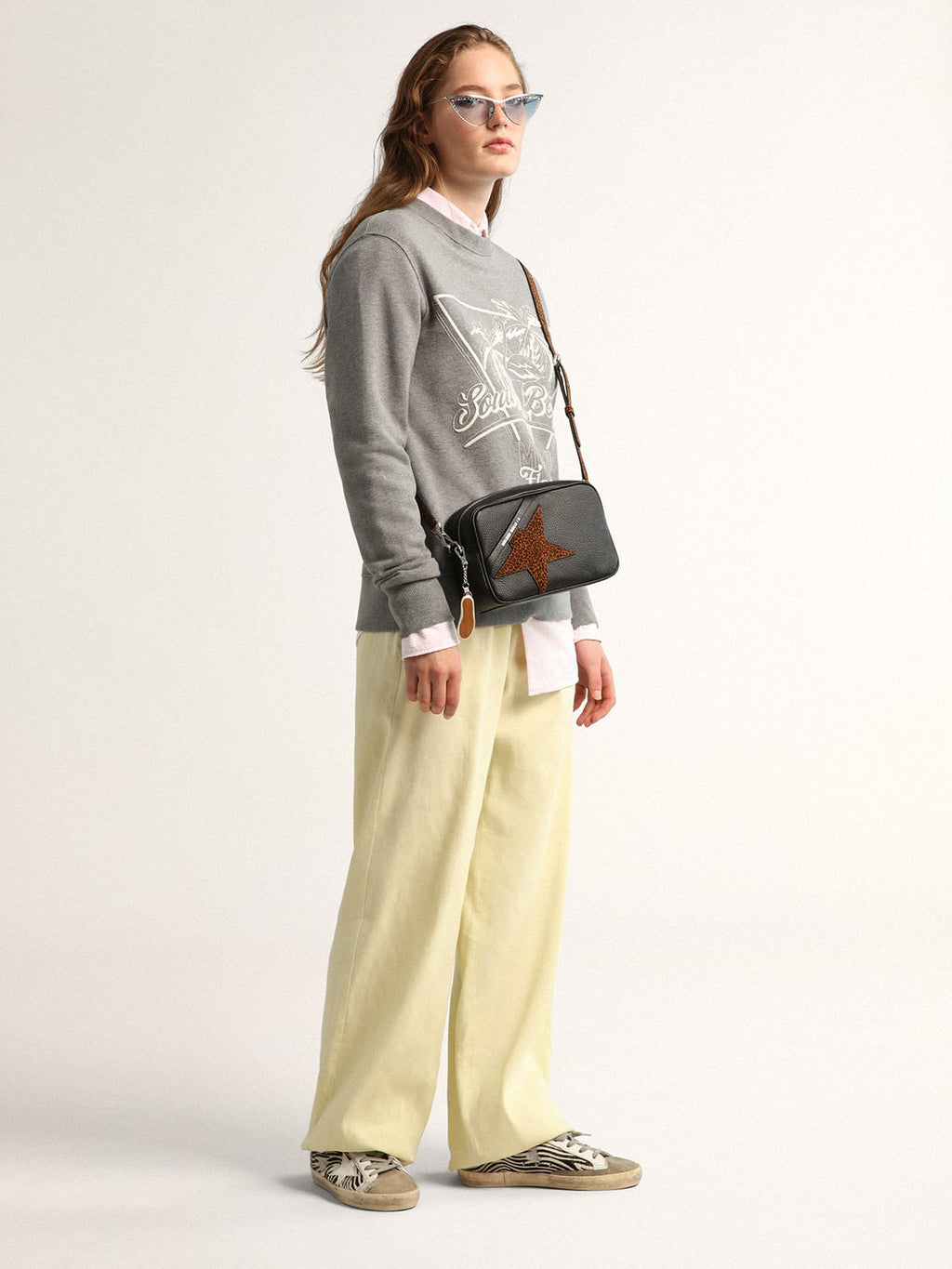 Sneaker Super-Star LTD in cavallino zebrato con stella in pelle bianca e talloncino in pelle laminata color arancione