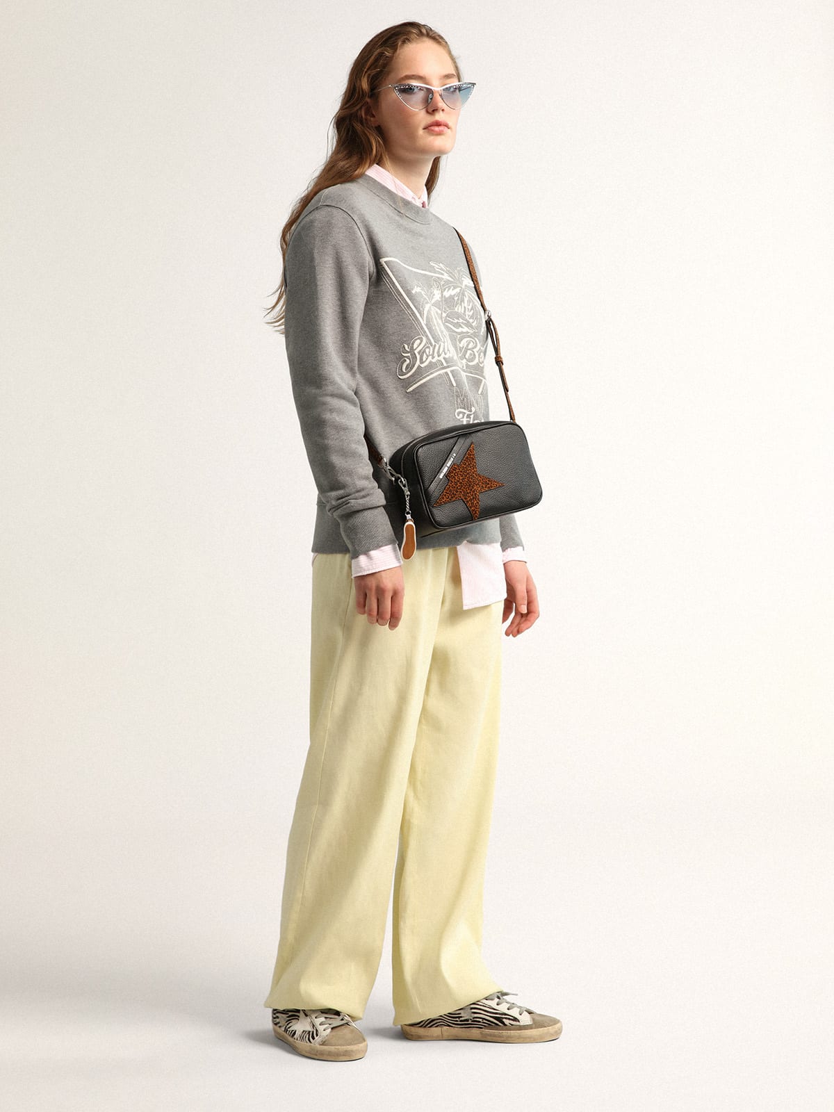 Sneaker Super-Star LTD in cavallino zebrato con stella in pelle bianca e talloncino in pelle laminata color arancione